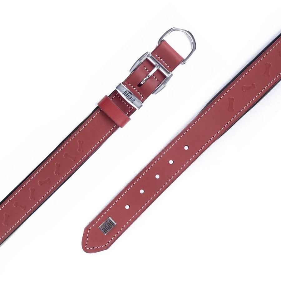 DOGGIE COMFORT KEMIK DESENLI DERI BOYUN TASMASI KIRMIZI SBT-3035 3,0X55 CM