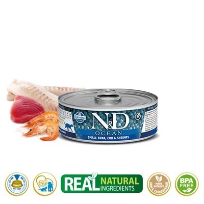 N&D OCEAN MORİNA BALIKLI KARİDESLİ KEDİ KONSERVESİ 80 GR