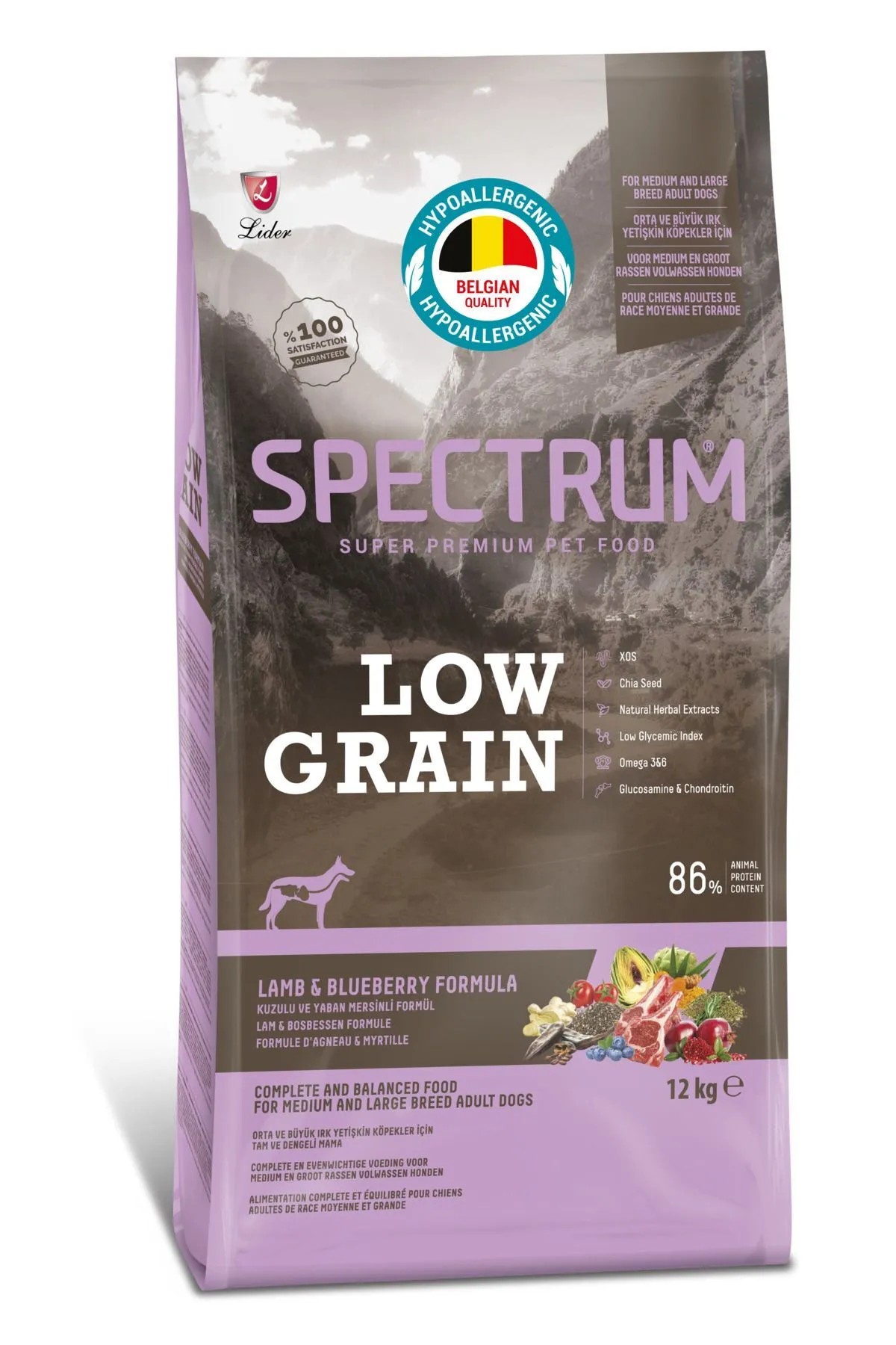 SPECTRUM LOW GRAIN KÖPEK MED. MAX. ADULT KUZU ETLİ 12 KG