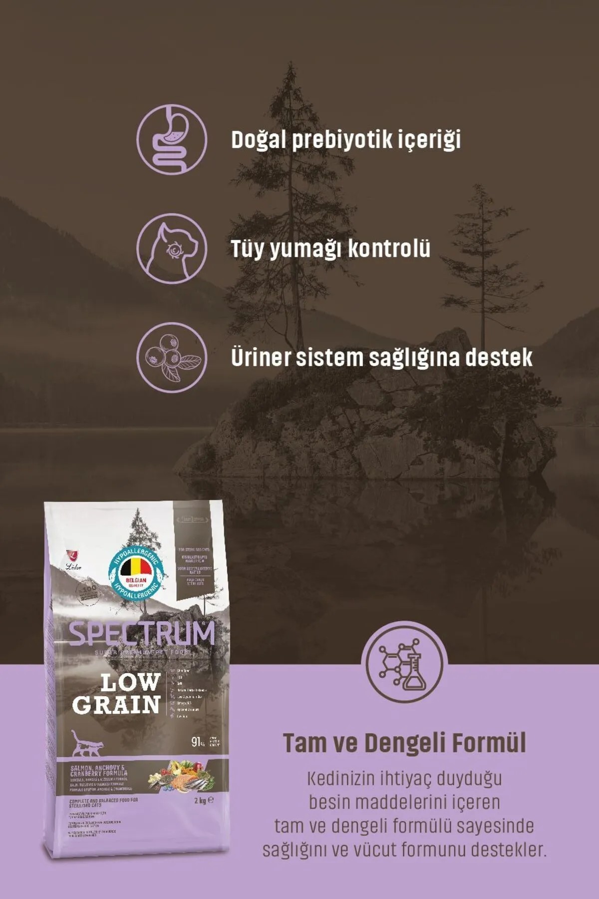SPECTRUM AZ TAHILLI STERILISED SOMONLU VE HAMSILI 2KG KEDI MAMASI