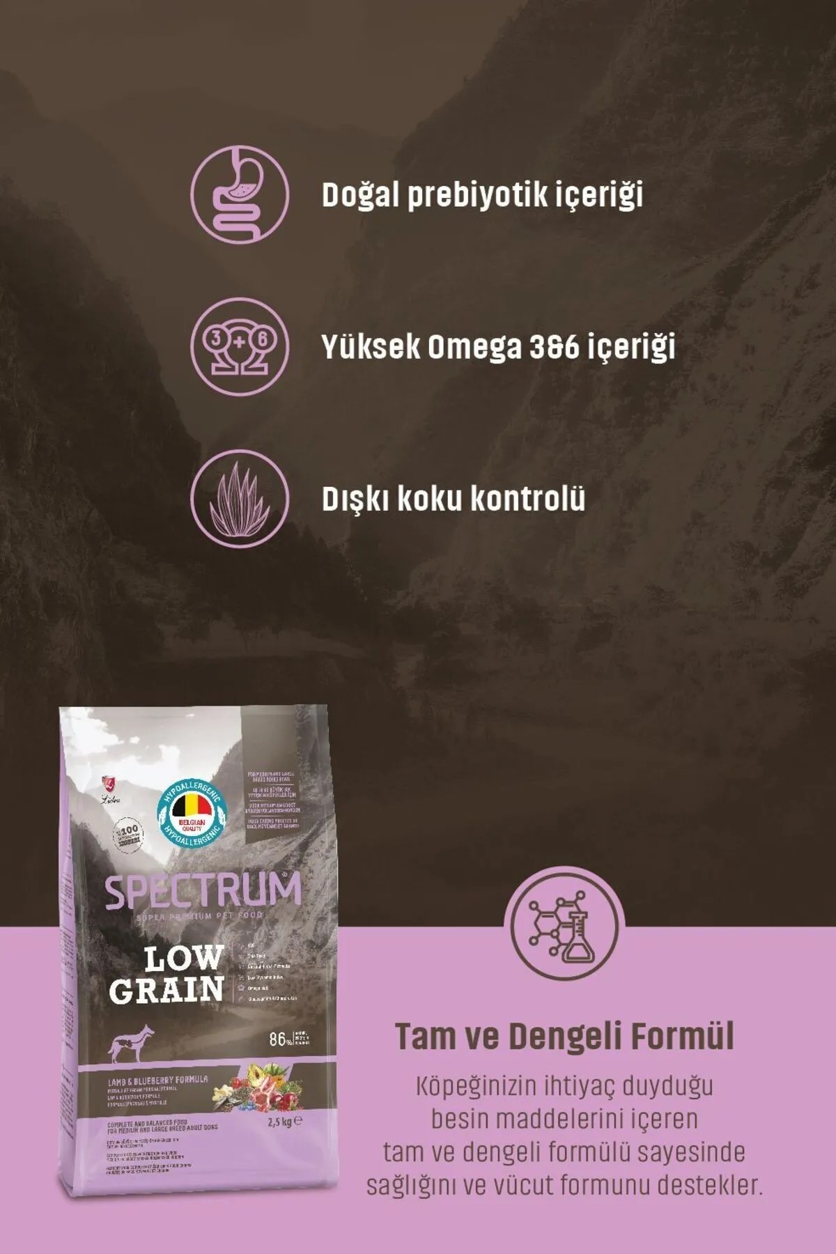 SPECTRUM LOW GRAIN KÖPEK MED. MAX. ADULT KUZU ETLİ 12 KG