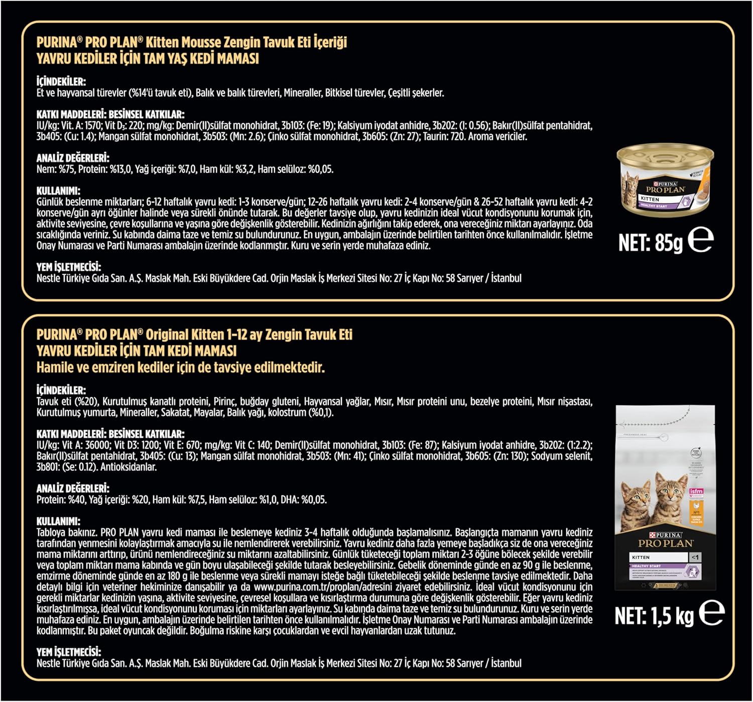 Pro Plan Yavru Kediler İçin Tavuk Etli Kuru Mama 1.5 Kg + Purina Pro Plan Yaş Yavru Kedi Maması 85 Gram