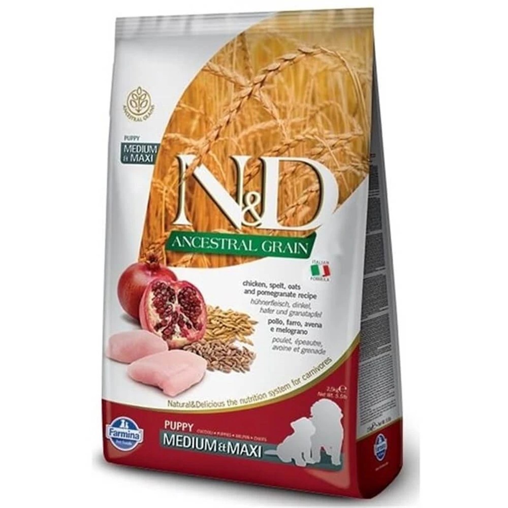 N&D DÜŞÜK TAHILLI TAVUKLU NARLI ORTA IRK YAVRU KÖPEK MAMASI 2.5 KG