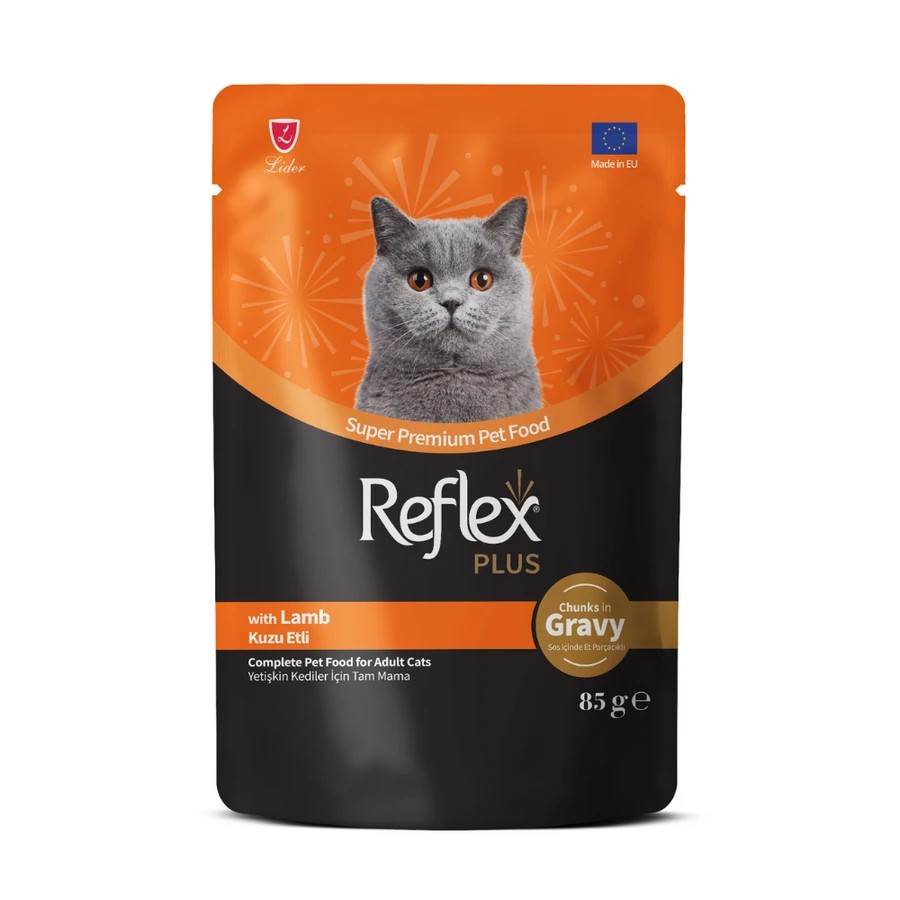 REFLEX PLUS KUZU ETLİ YETİŞKİN KEDİ MAMASI 85 GR