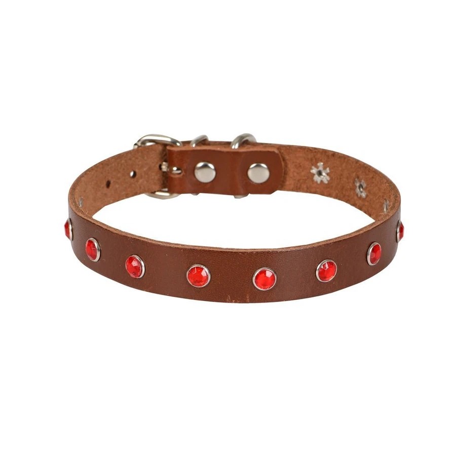 TAŞLI DERİ KEDİ TASMASI KAHVE 1,5X26-31CM