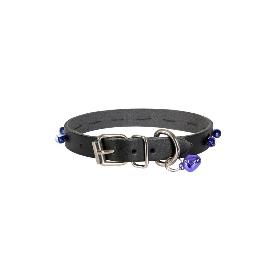 BONCUKLU DERİ KEDİ TASMASI SİYAH 1,2X23-27CM