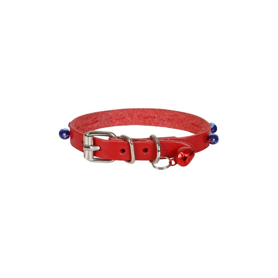 BONCUKLU DERİ KEDİ TASMASI KIRMIZI 23 CM