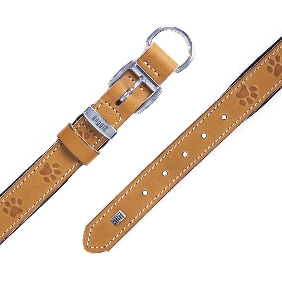 DOGGİE PATİLİ DERİ BOYUN TASMASI M 2,5X37-45CM KARAMEL