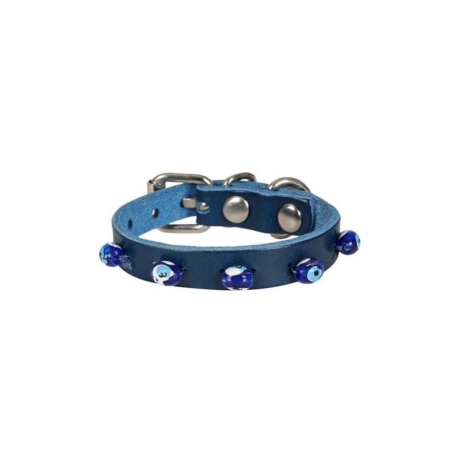 BONCUKLU DERİ KEDİ TASMASI ROYALMAVİ 1X12-16CM