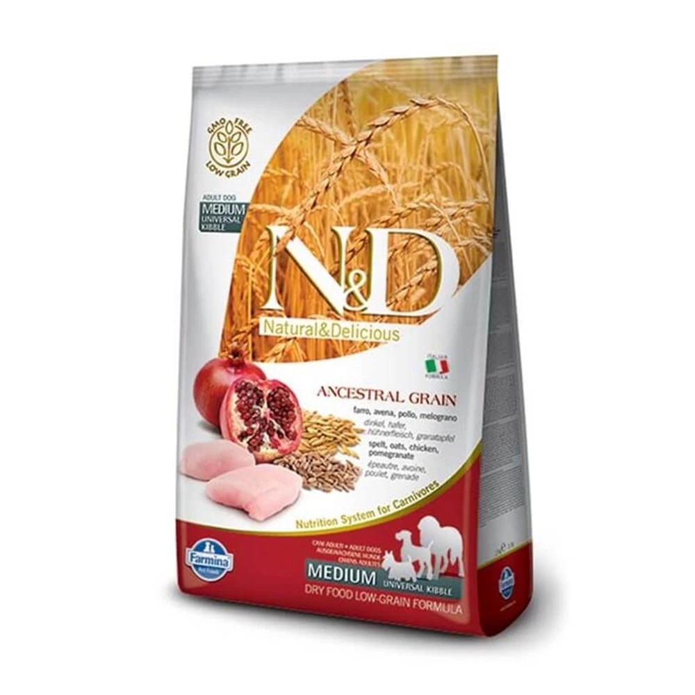 N&D DÜŞÜK TAHILLI TAVUKLU NARLI ORTA IRK YETİŞKİN KÖPEK MAMASI 2.5 KG