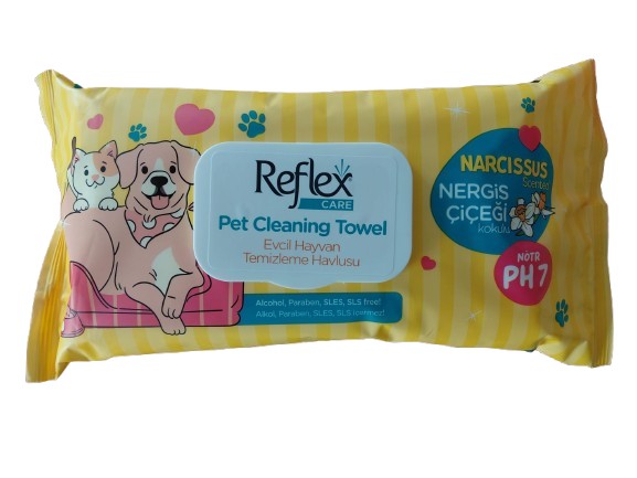 REFLEX CARE EVCİL HAYVANLAR İÇİN ISLAK MENDİL 50 Lİ NERGİS ÇİÇEĞİ KOKULU