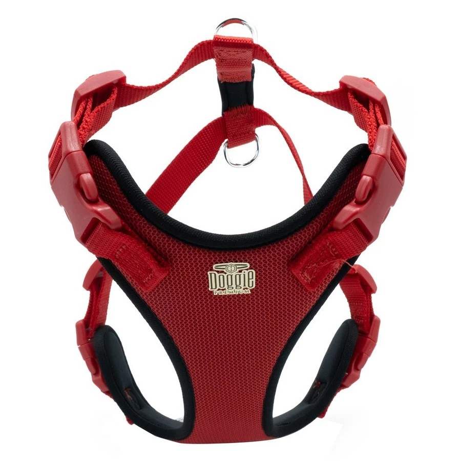 DOGGİE HAVALI PED DOKUMA KÖPEK GÖĞÜS TASMASI MEDİUM 45-55 CM KIRMIZI SİYAH ADGT-M