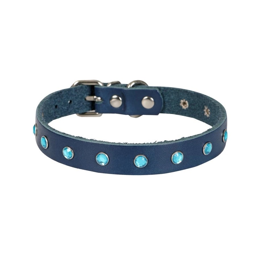TAŞLI DERİ KEDİ TASMASI ROYALMAVİ 1,5X26-31CM
