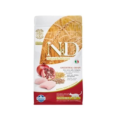 N&D DÜŞÜK TAHILLI TAVUK VE NARLI KISIR KEDİ MAMASI 1.5 KG