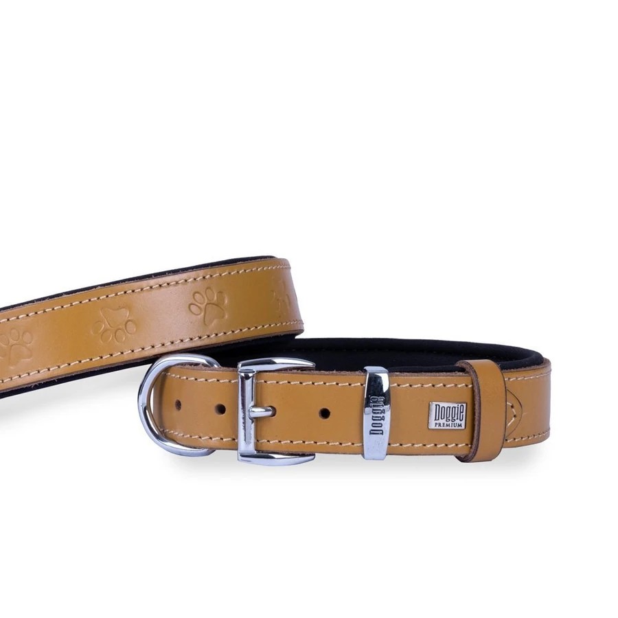 DOGGİE PATİLİ DERİ BOYUN TASMASI M 2,5X37-45CM KARAMEL