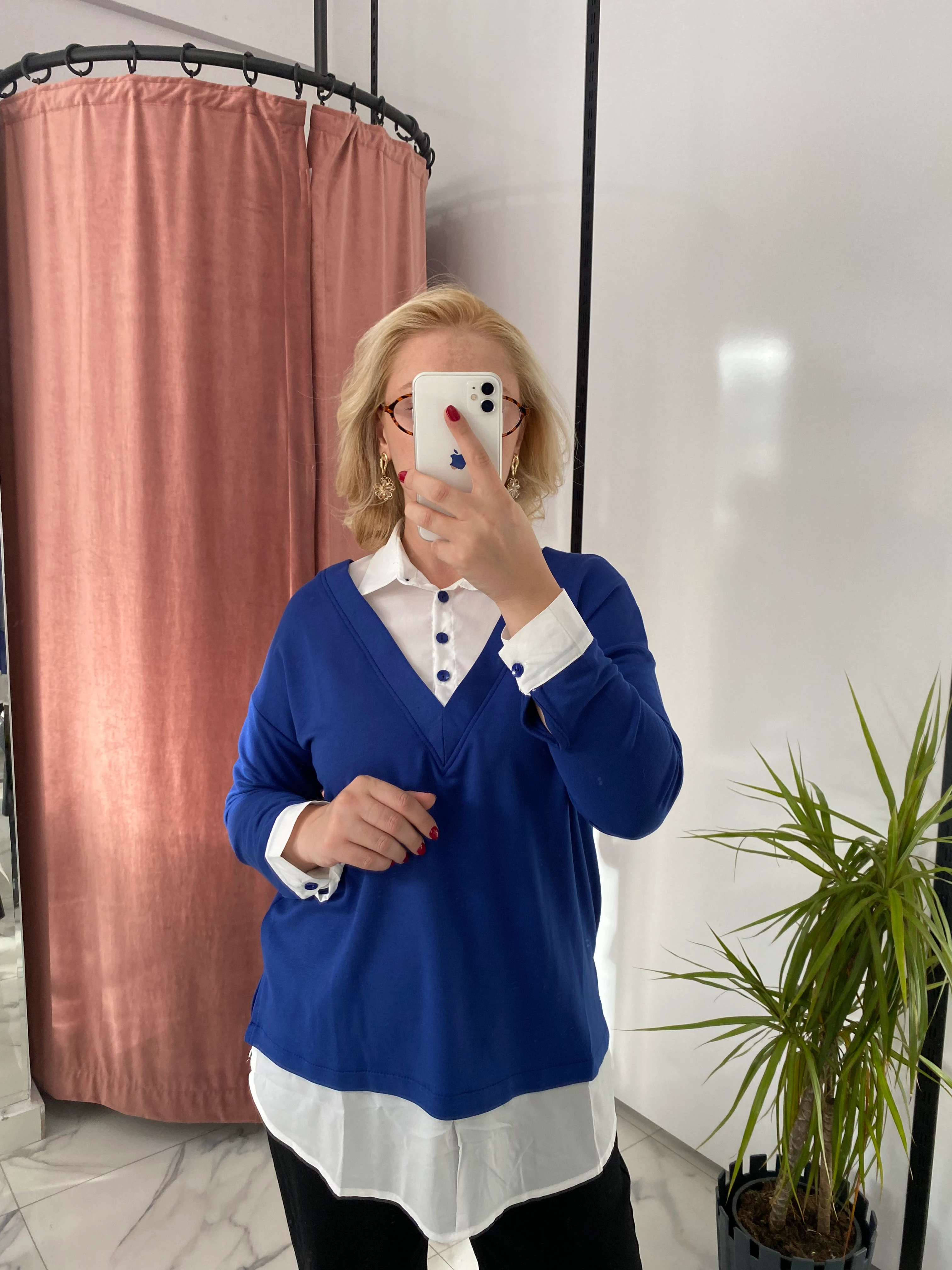 MAVİ GÖMLEK YAKA BLUZ