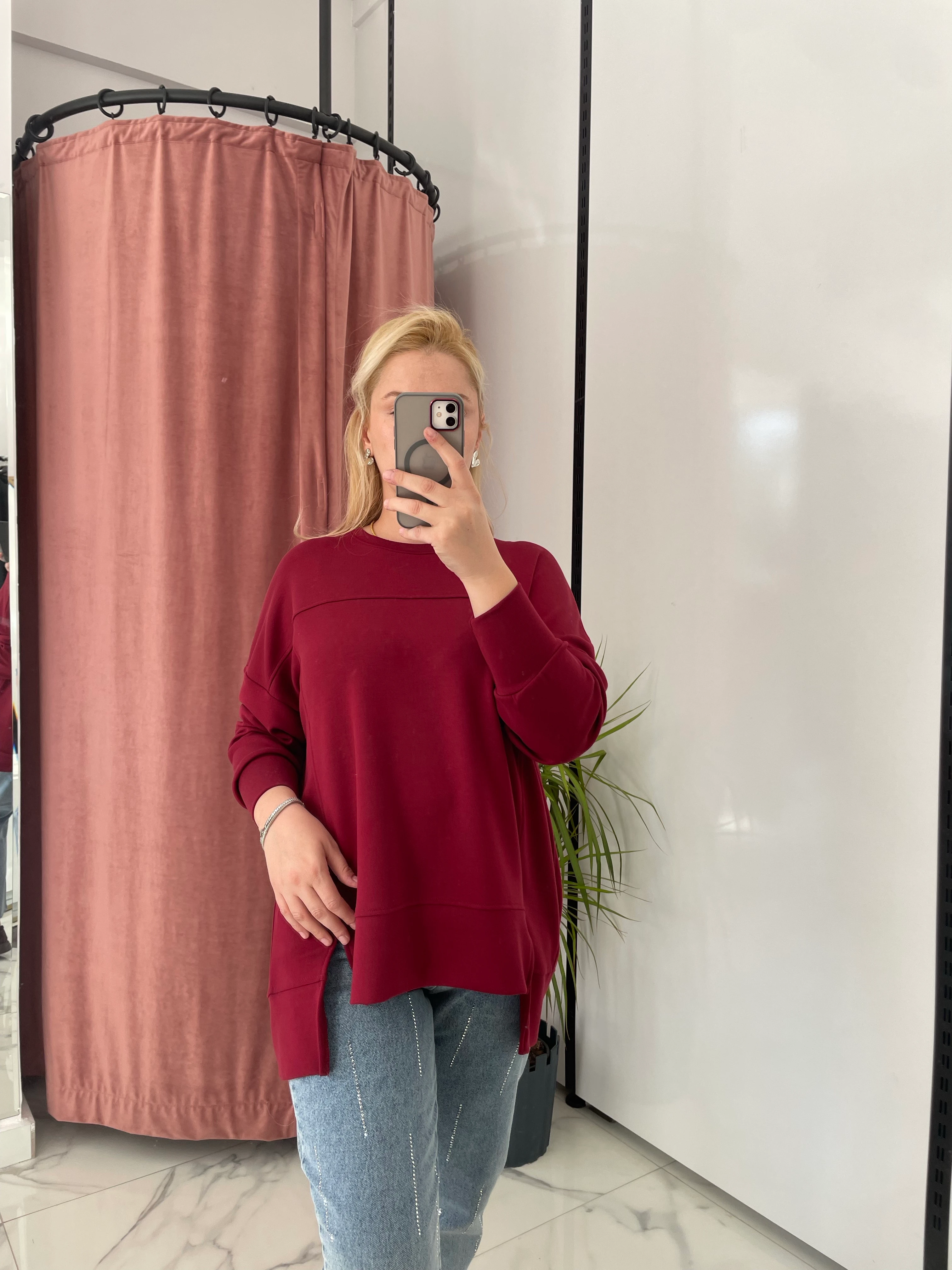 Bordo Arkası Uzun Önü Kısa Tunik