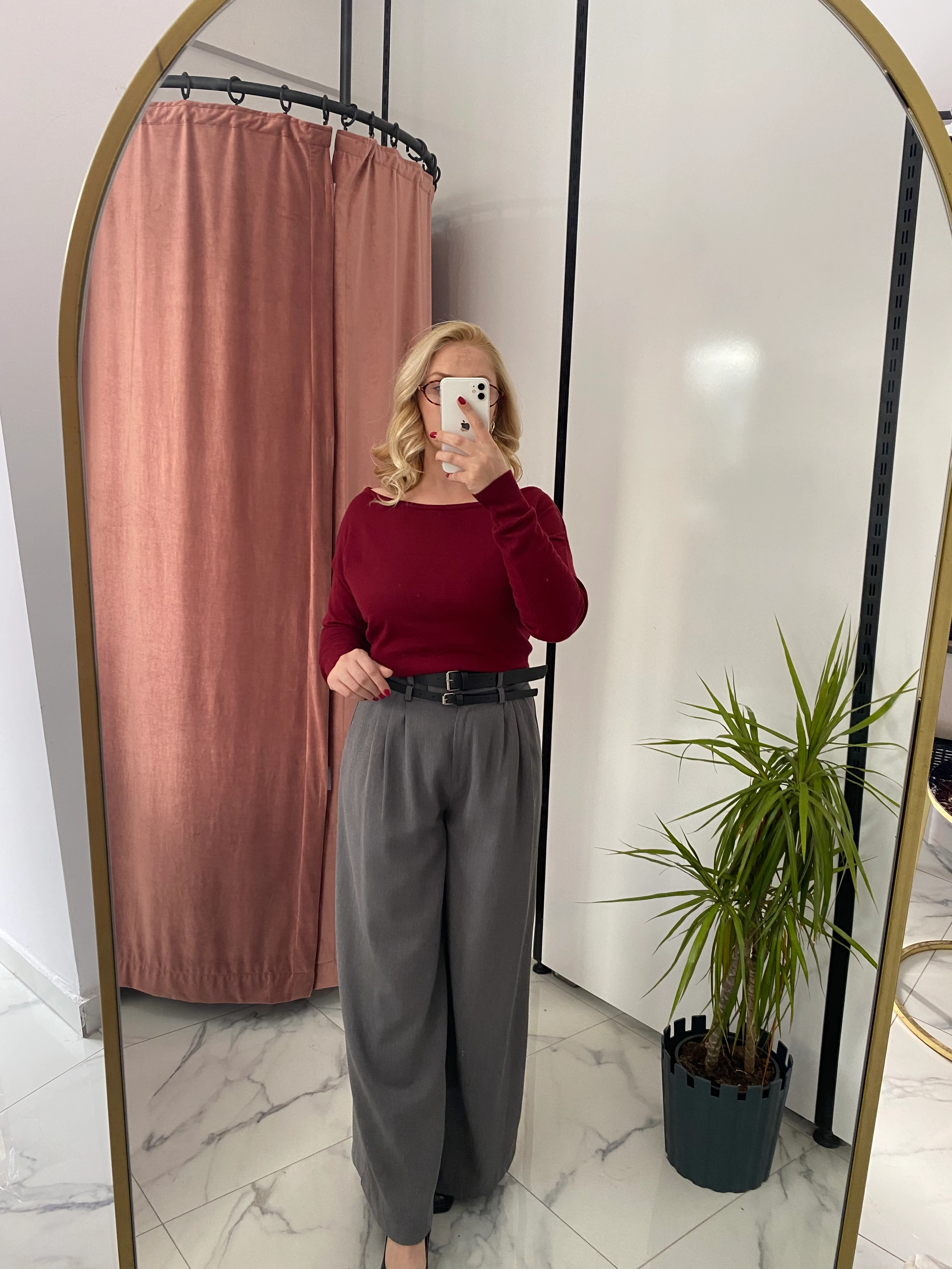 ÇİFT KEMERLİ BOL KESİM PALAZZO ANTRASİT PANTOLON