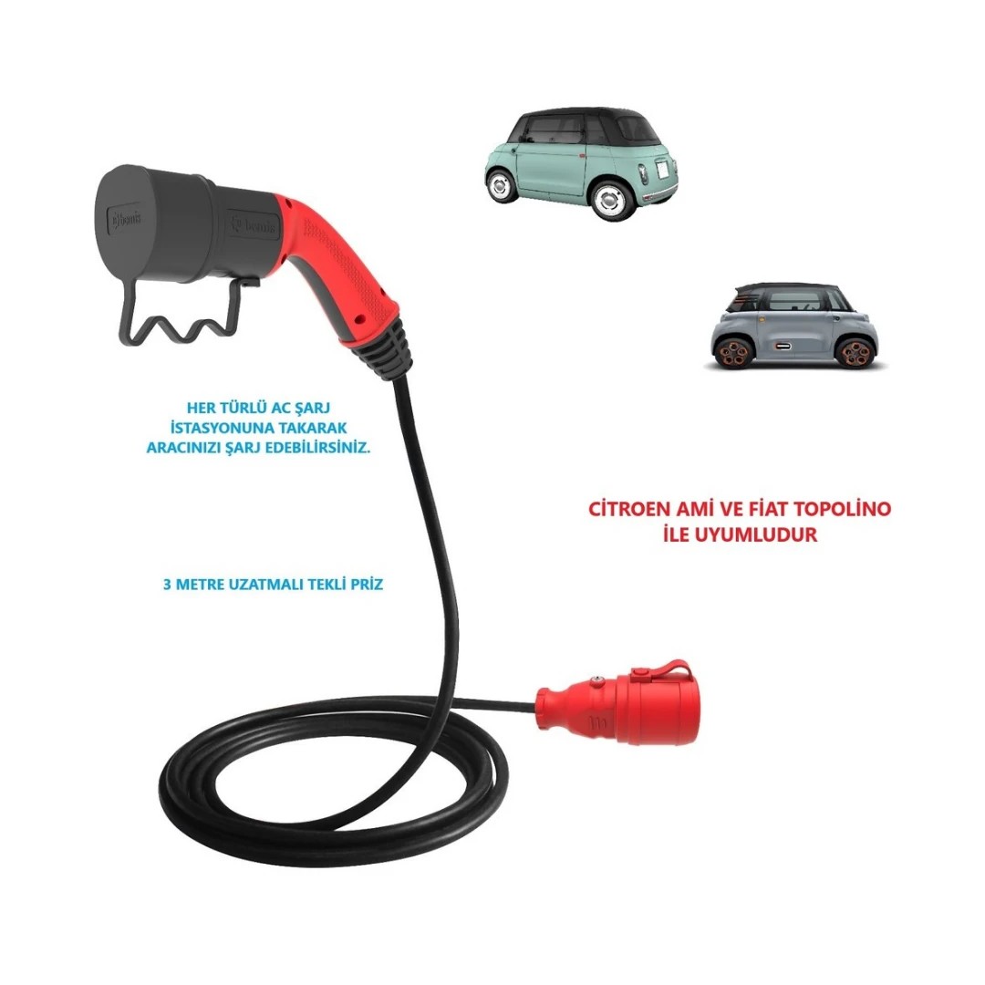 Bemis Citroen Ami ve Fiat Topolino, 3 Metre Uzatmalı, Ac Şarj Kablosu C2L