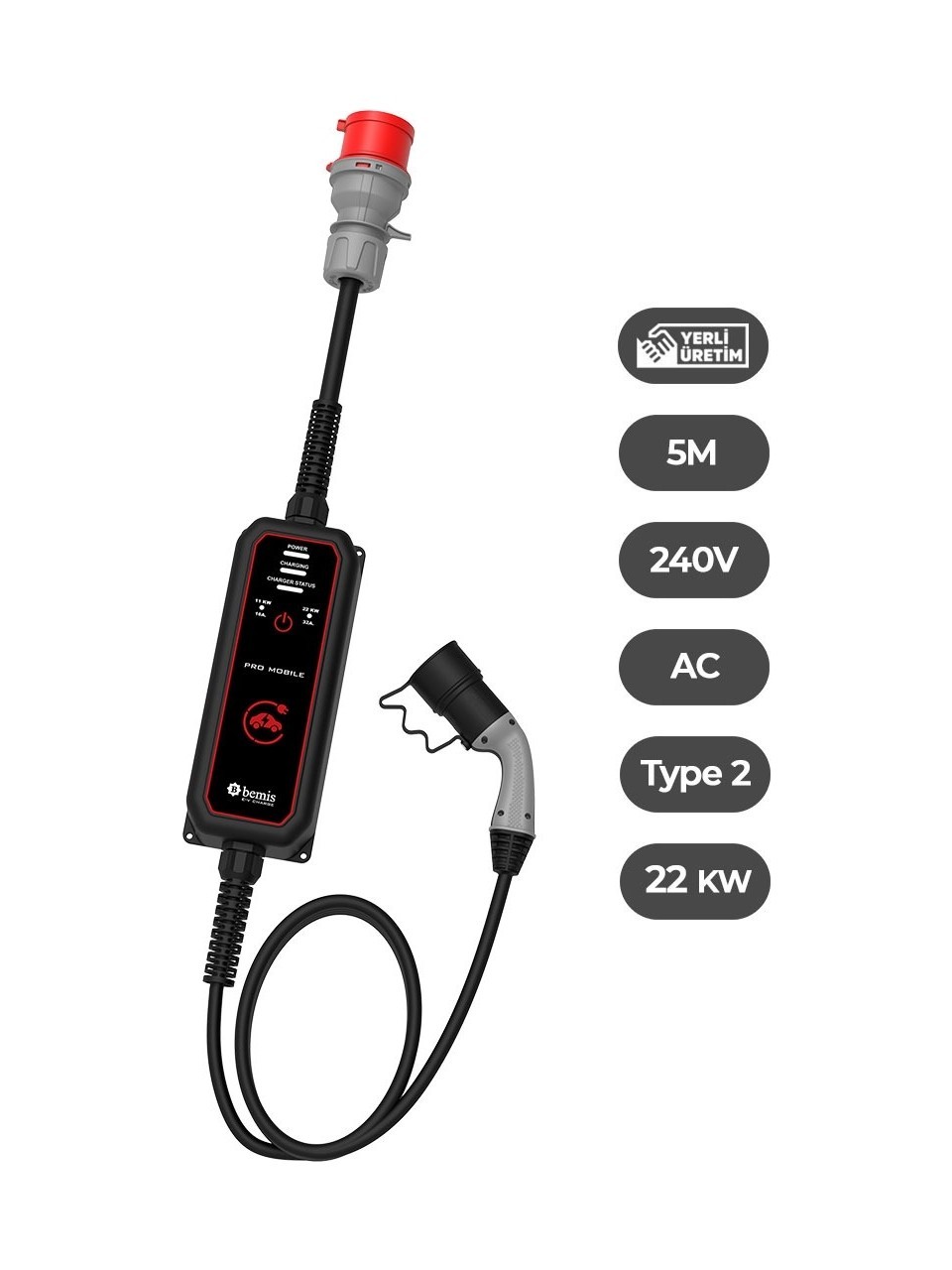 Bemis 11 - 22 kW Pro Mobil Araç Şarj Aleti 5 Metre BEV-2331-0001