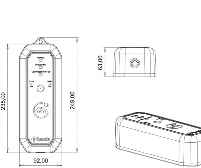 Bemis 2,3 - 3,7 kW Mini Mobil Araç Şarj Cihazı Aleti 5 Metre BEV-1111-0001