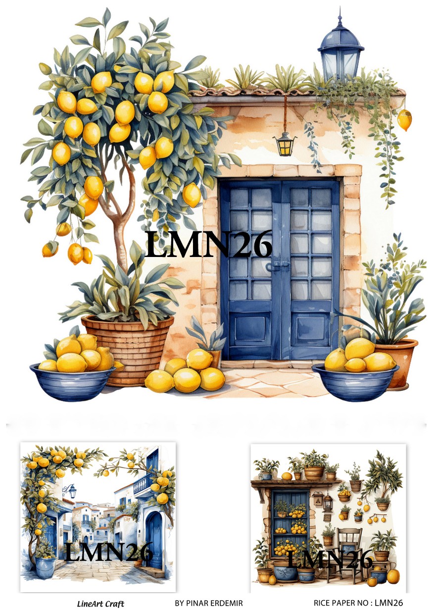 Limon Serisi LMN26 Limon, Sarı, Kapı Desen Pirinç Dekopaj 30x42