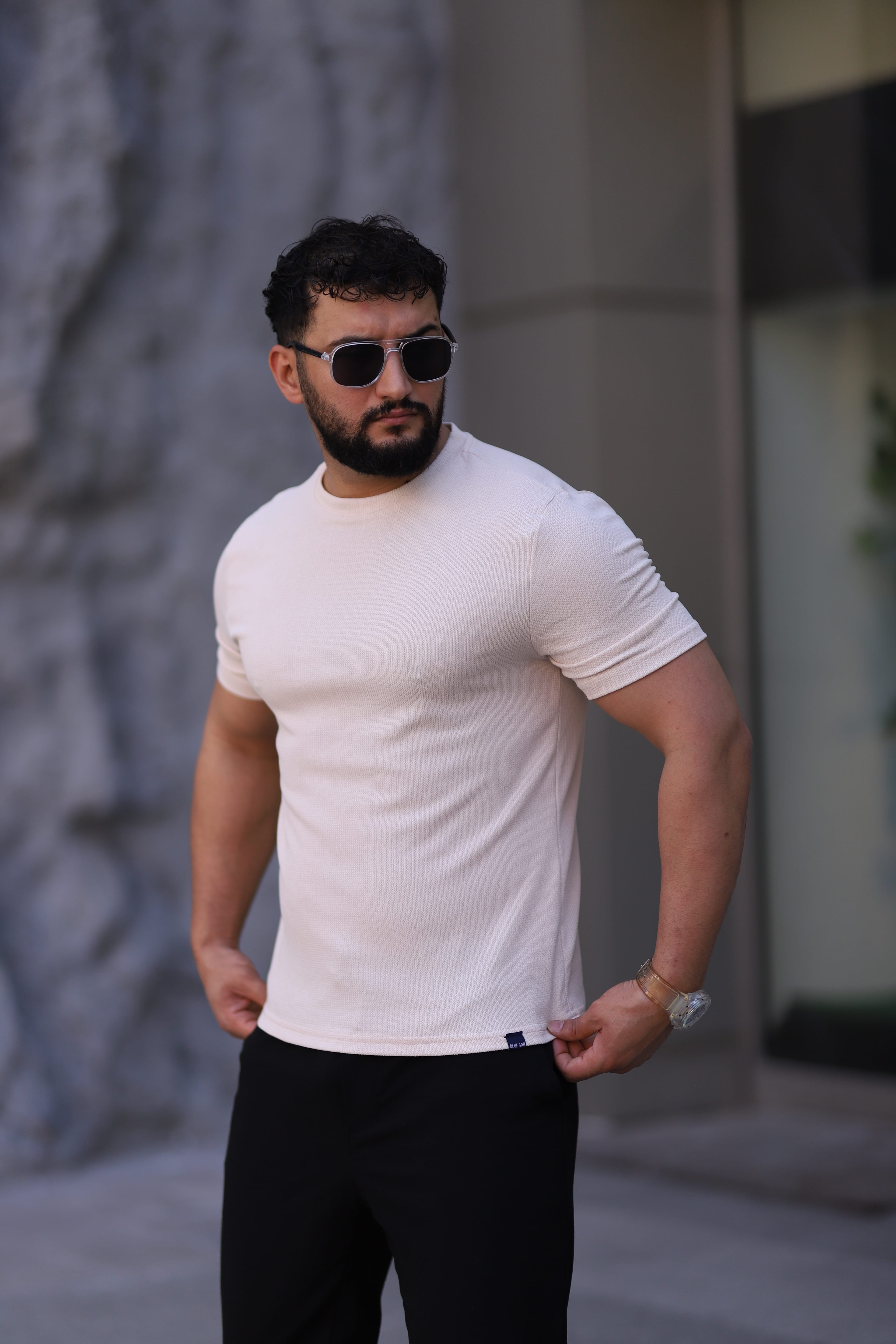 Sade Tasarım Basic T-shirt - Krem