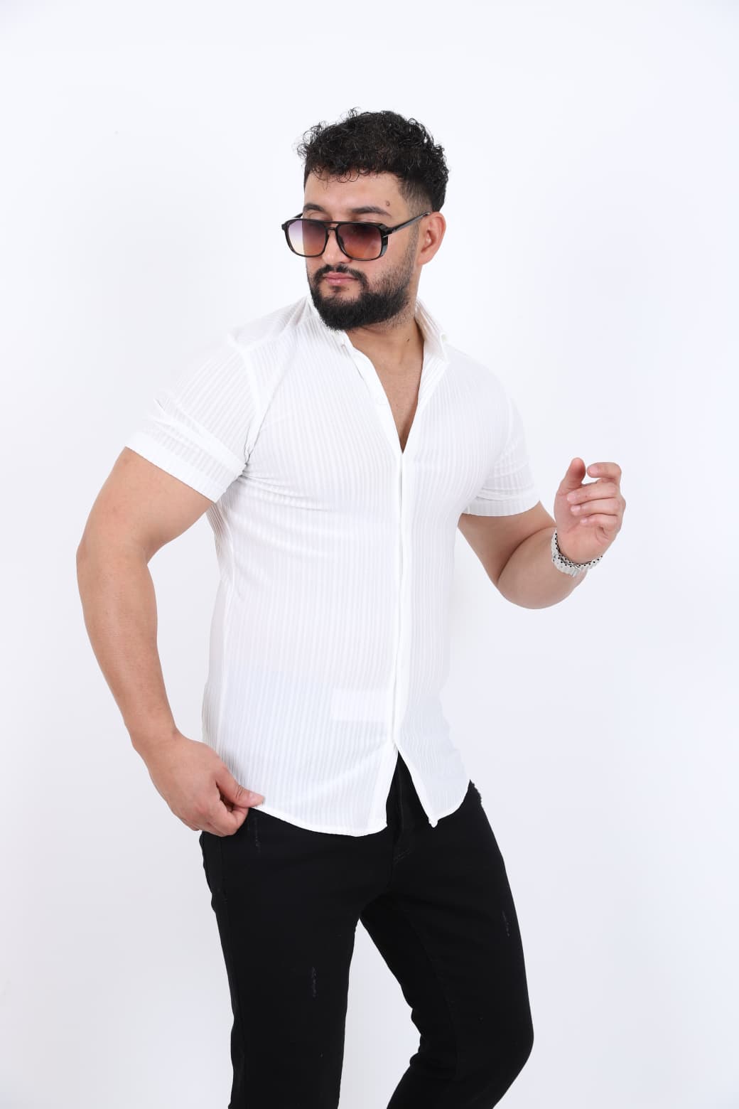 Slim Fit Fitilli Kısa Kol Gömlek