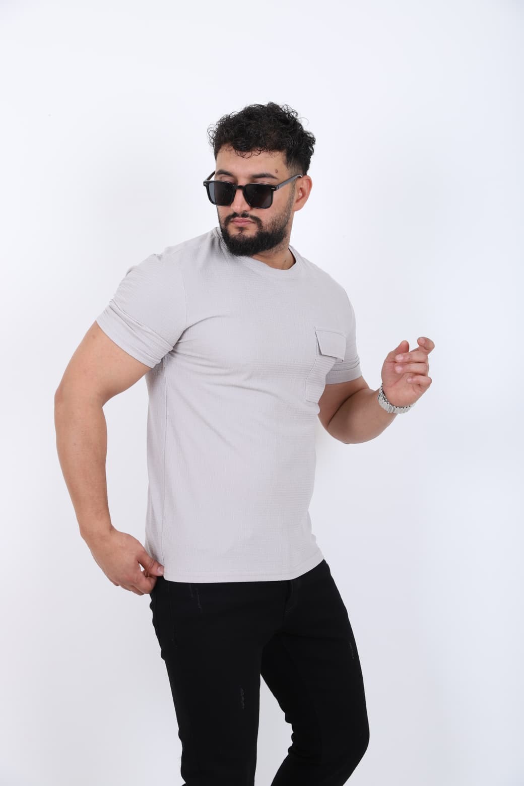 Cep Detaylı Bisiklet Yaka T-shirt