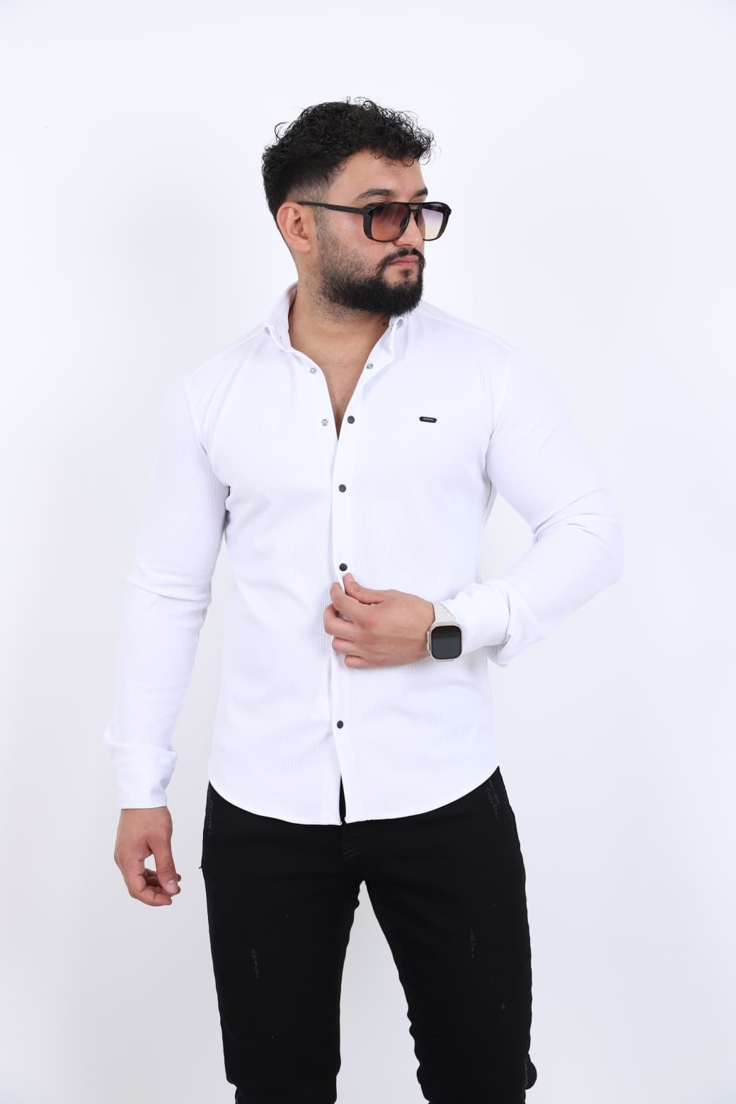 Casual Düz Renk Erkek Gömlek - Beyaz