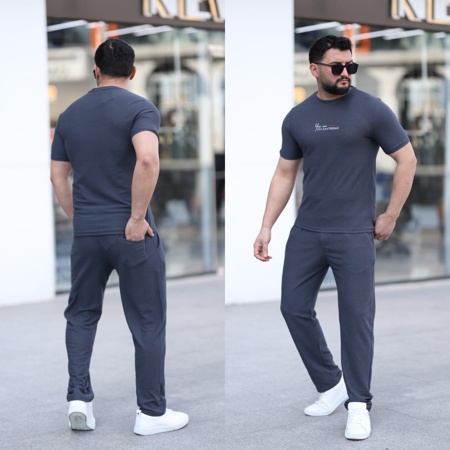 Erkek Pamuklu Örme Eşofman Takımı - Füme / Antrasit