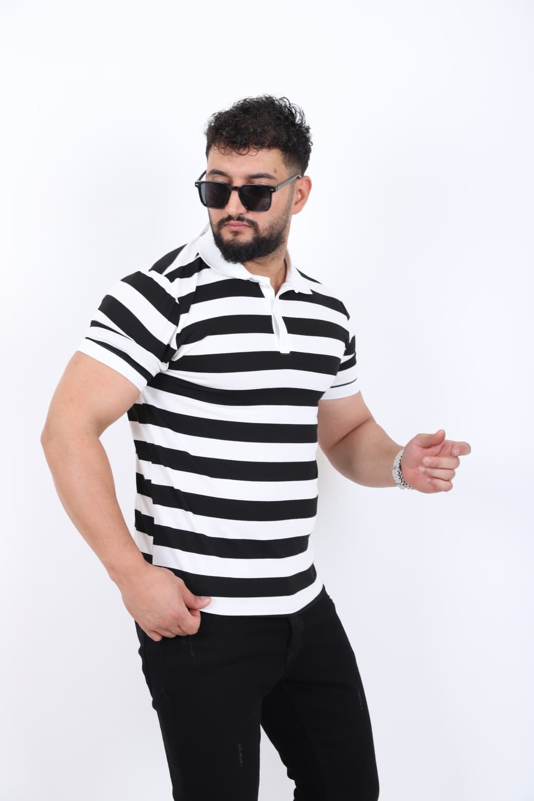 Polo Yaka Kalın Çizgili T-shirt