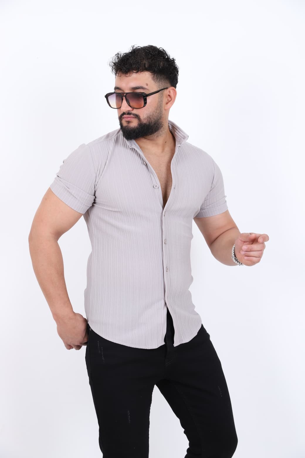 Slim Fit Fitilli Kısa Kol Gömlek