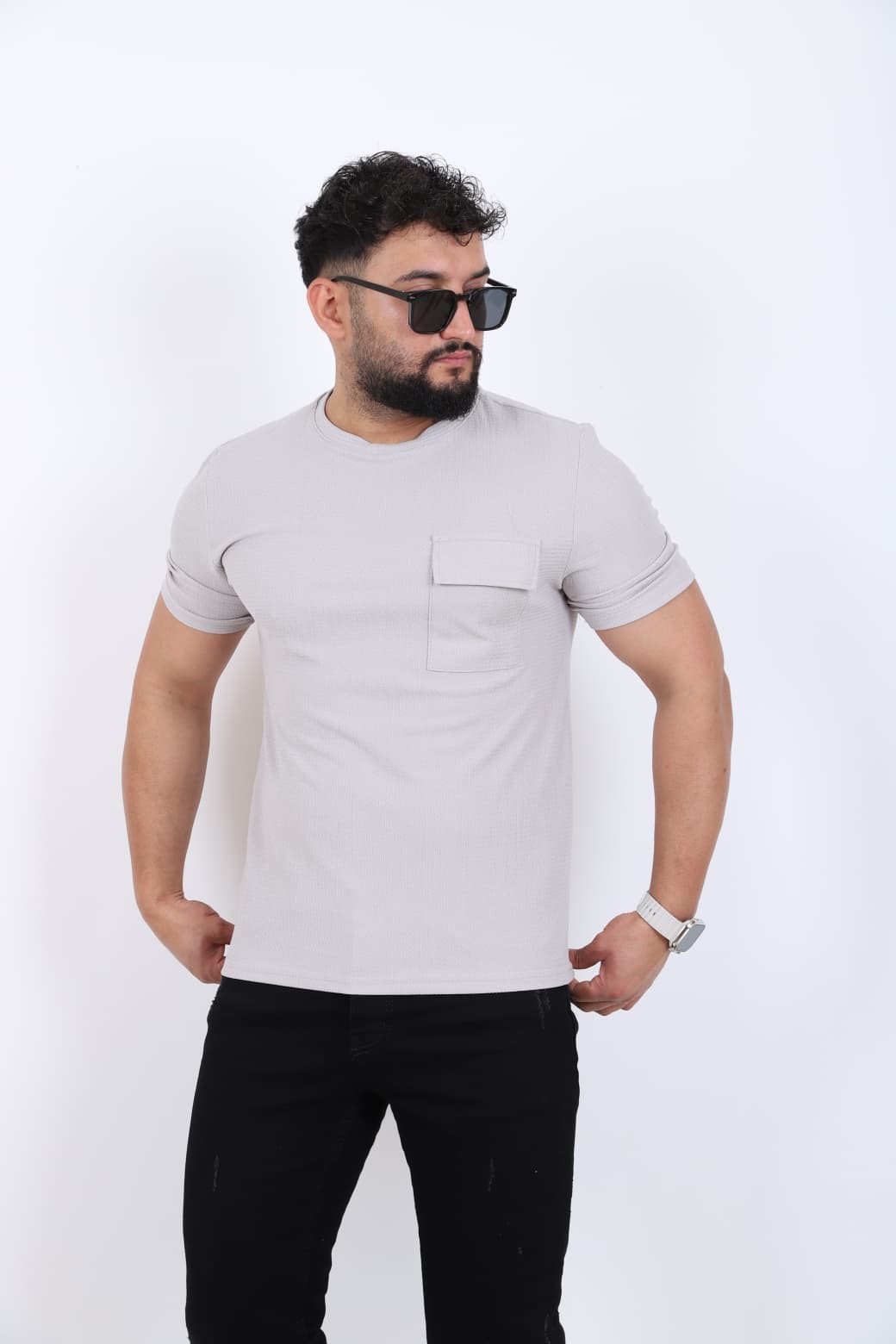 Cep Detaylı Bisiklet Yaka T-shirt
