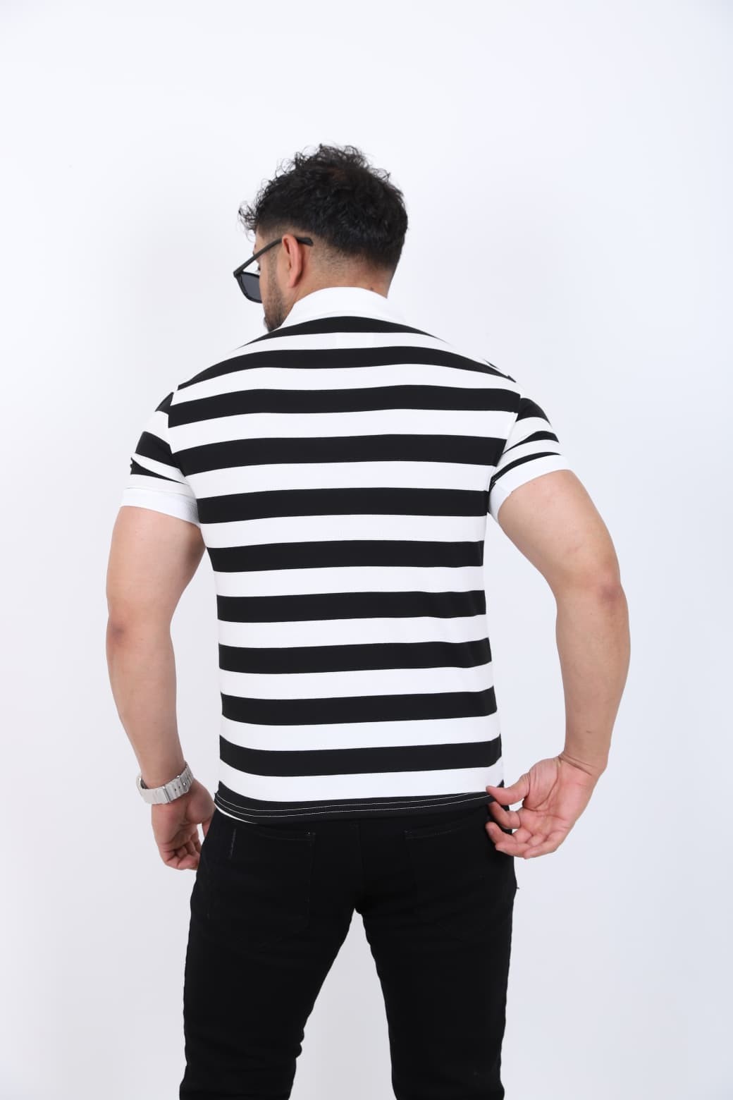 Polo Yaka Kalın Çizgili T-shirt