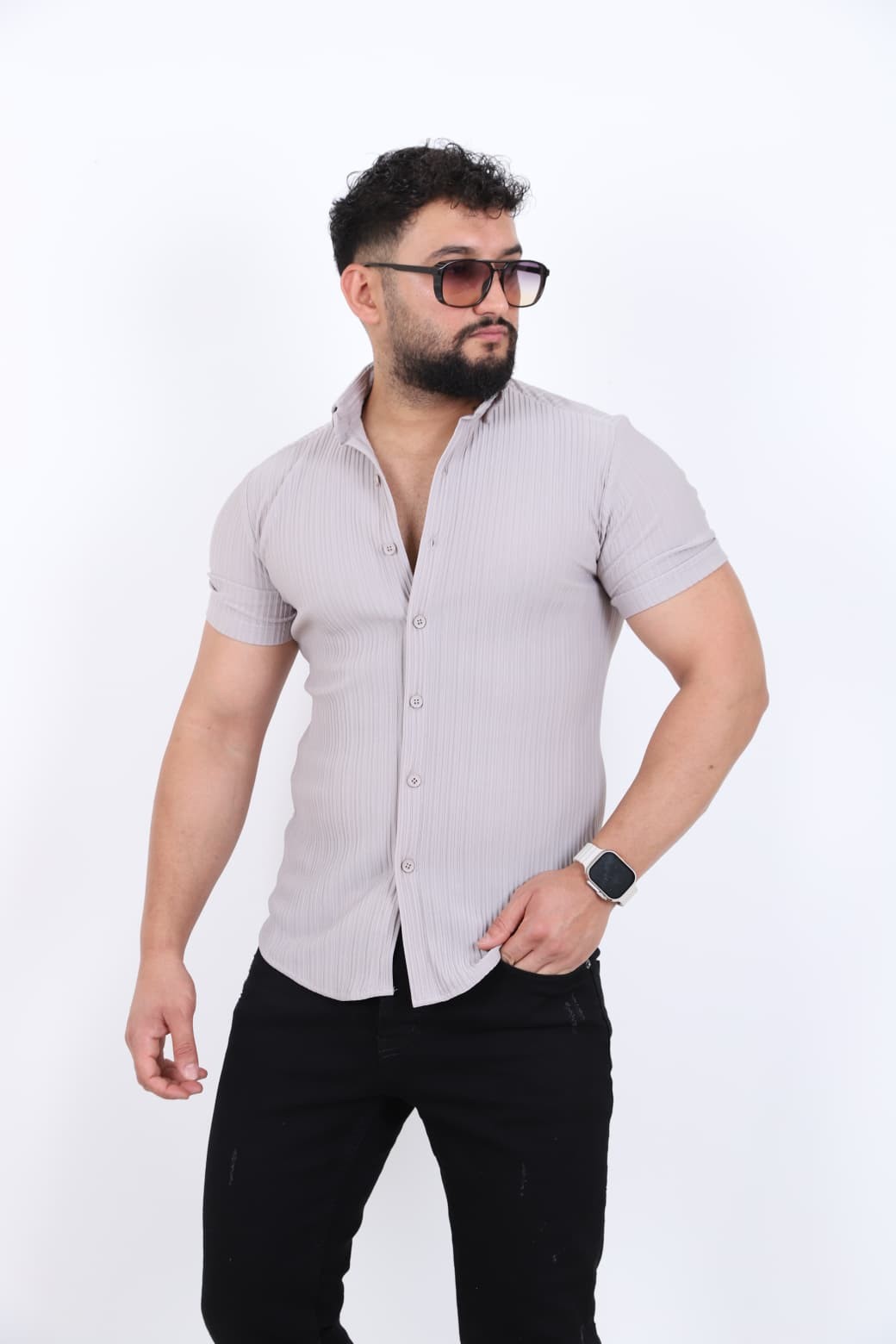 Slim Fit Fitilli Kısa Kol Gömlek