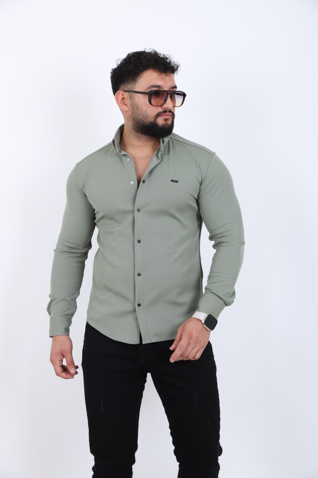 Casual Düz Renk Erkek Gömlek - Çağla