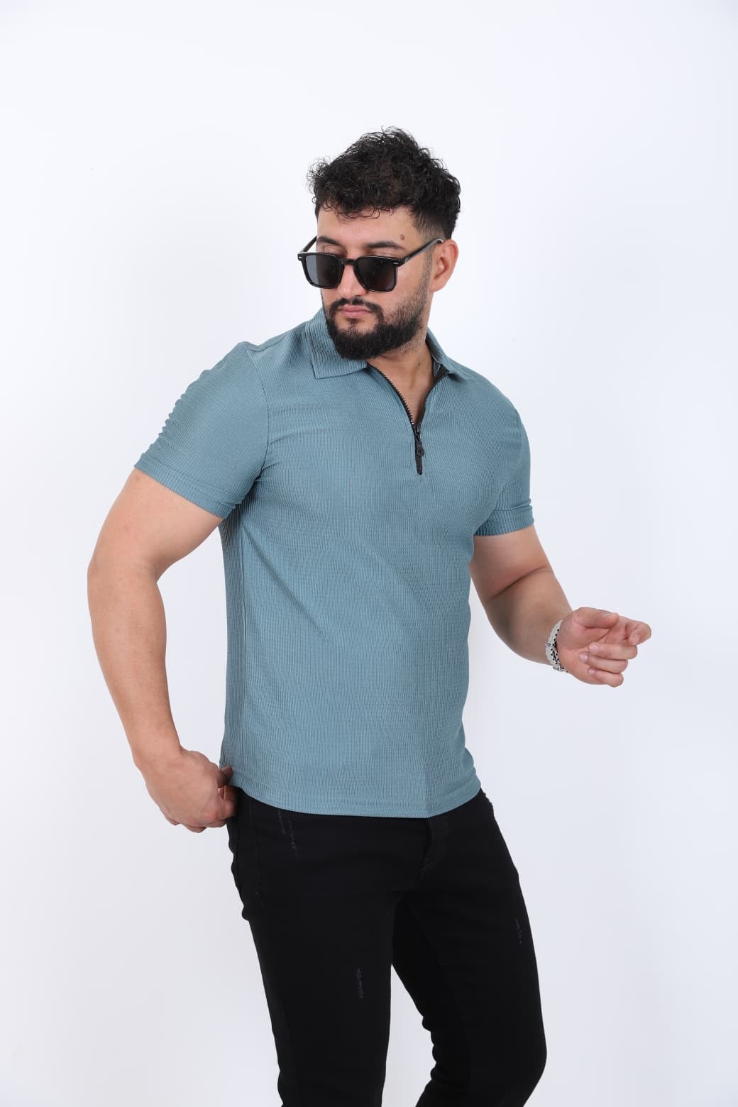 Fermuar Detaylı Polo Yaka T-shirt