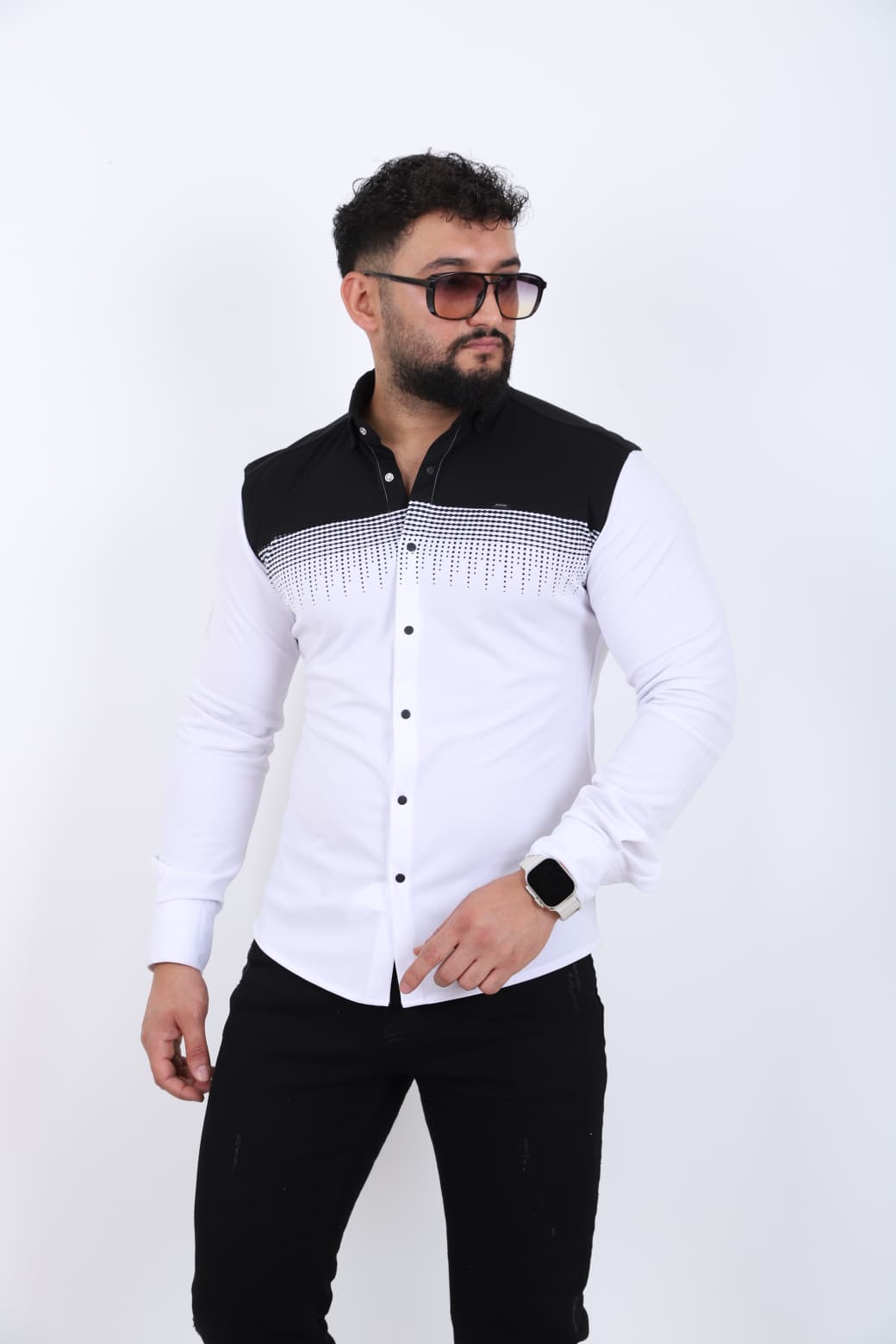 Çift Renk Slim Fit Gömlek - Beyaz