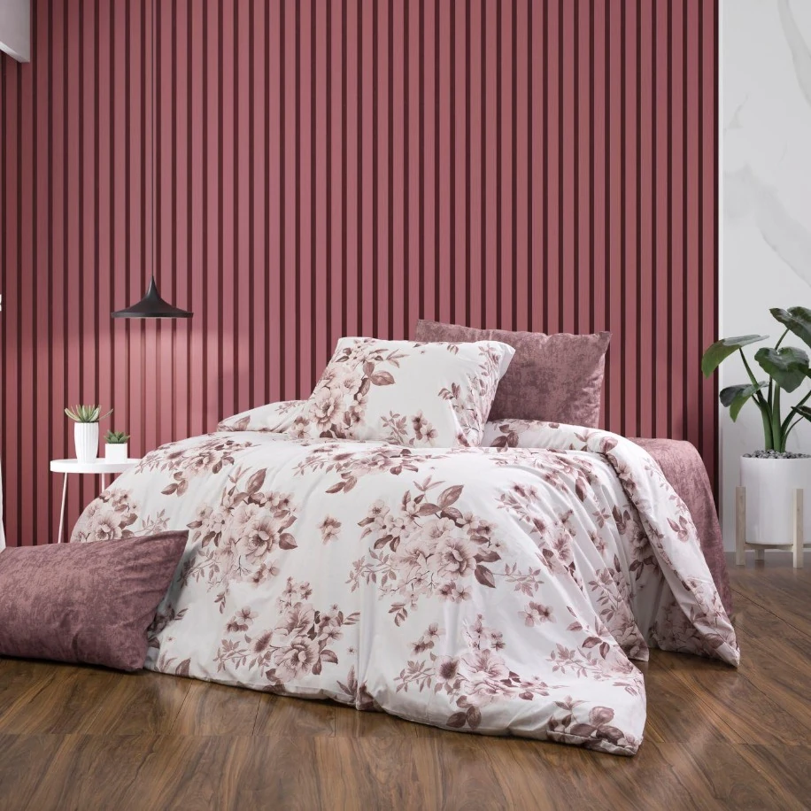 SNOW HOME CONSEPT ÇİFT KİŞİLİK NEVRESİM TAKIMI PUDRA ÇİÇEKLİ DESEN