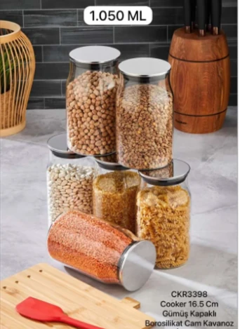 Cooker 2 ADET  Kavanoz Cam Borosilikat Gümüş Kapaklı VAKUMLU 16.5 Cm CKR3398