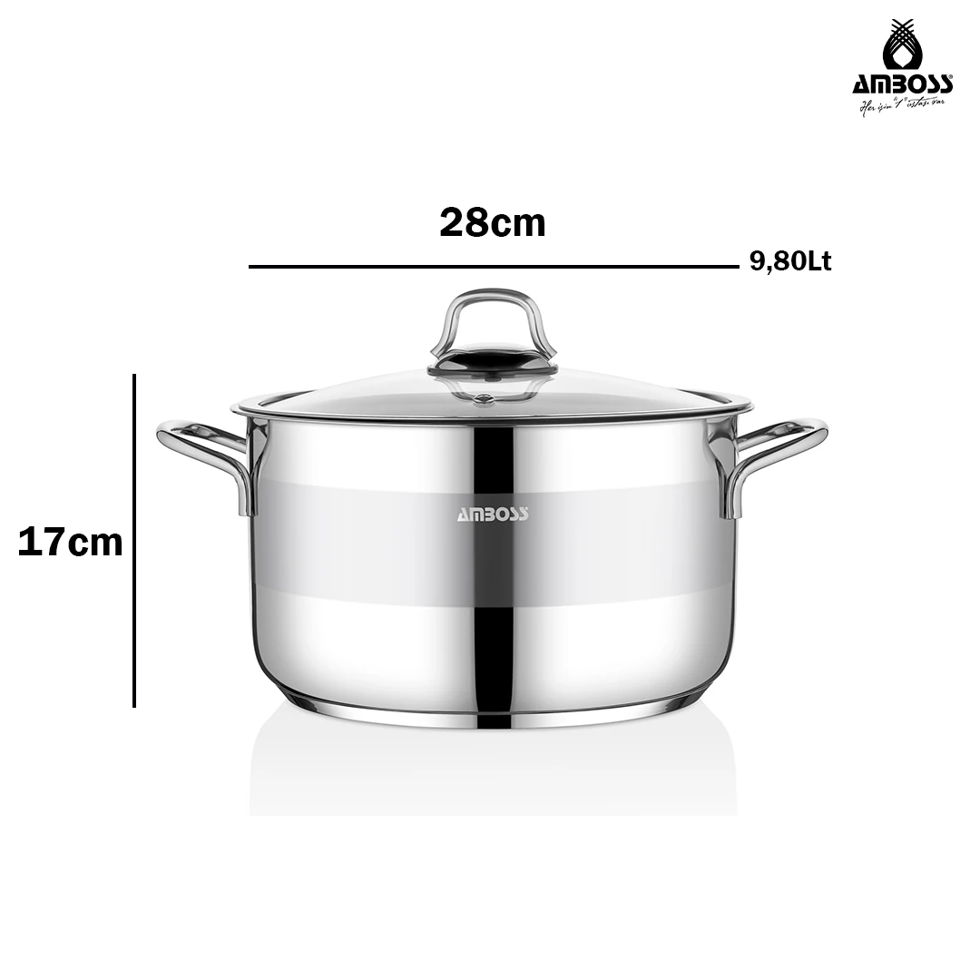 Ambos Saphire Paslanmaz Çelik Cam Kapaklı Derin Tencere - 28 cm