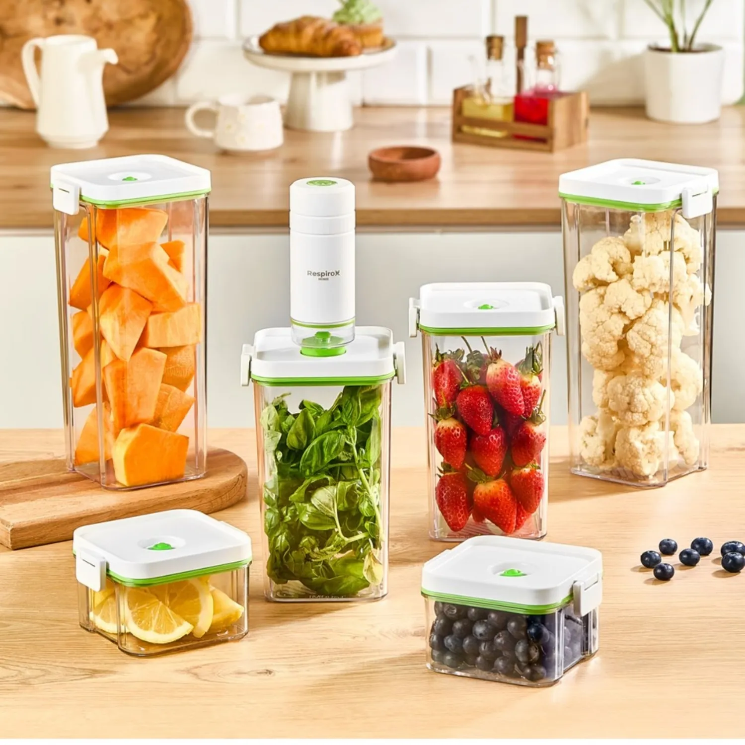 Respirox Vakumlu Saklama Kabı Seti 6Lı Şarjlı Otomatik Pompalı