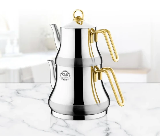 cvs orta boy altın kulplu 304 kalite paslanmaz çaydanlık