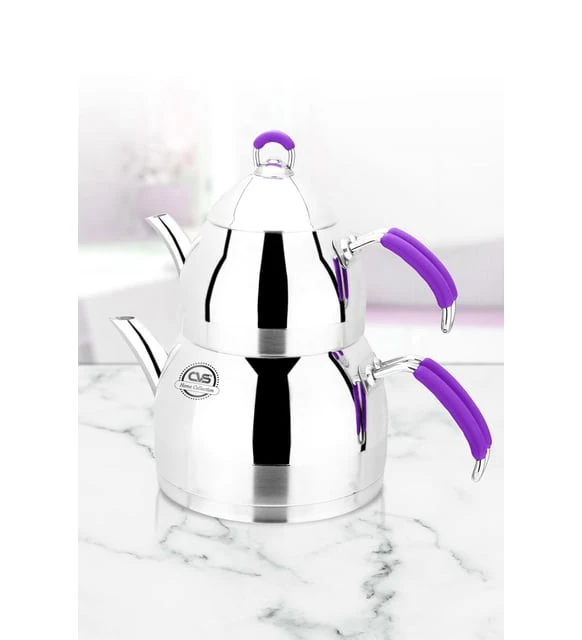 CVS ORTA BOY MOR SİLİKONLU ÇAYDANLIK 304 KALİTE PASLANMAZ ÇELİK