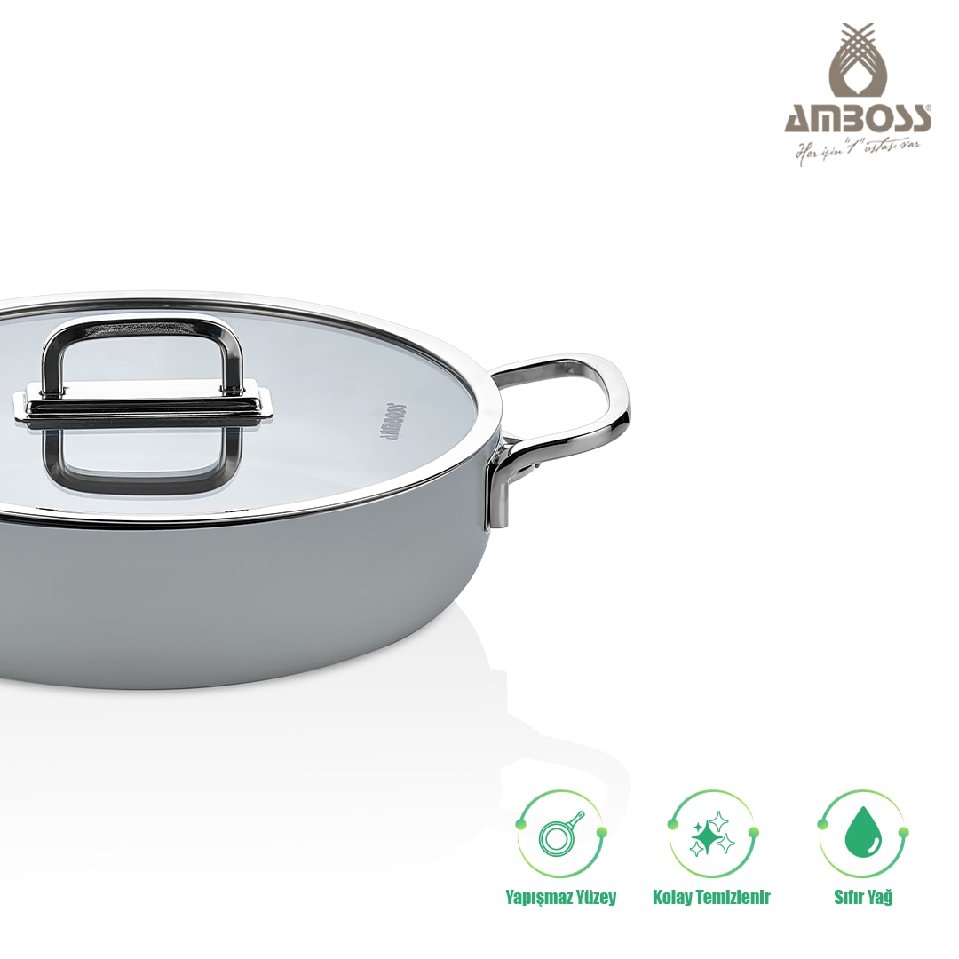 Amboss Sera Nova Seramik Yanmaz Yapışmaz Basık Tencere 24 cm