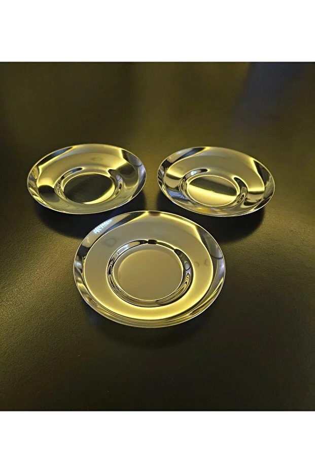 TİAMO 6 ADET YUVARLAK GÜMÜŞ ÇAY TABAĞI 18/10 ÇELİK PASLANMAZ