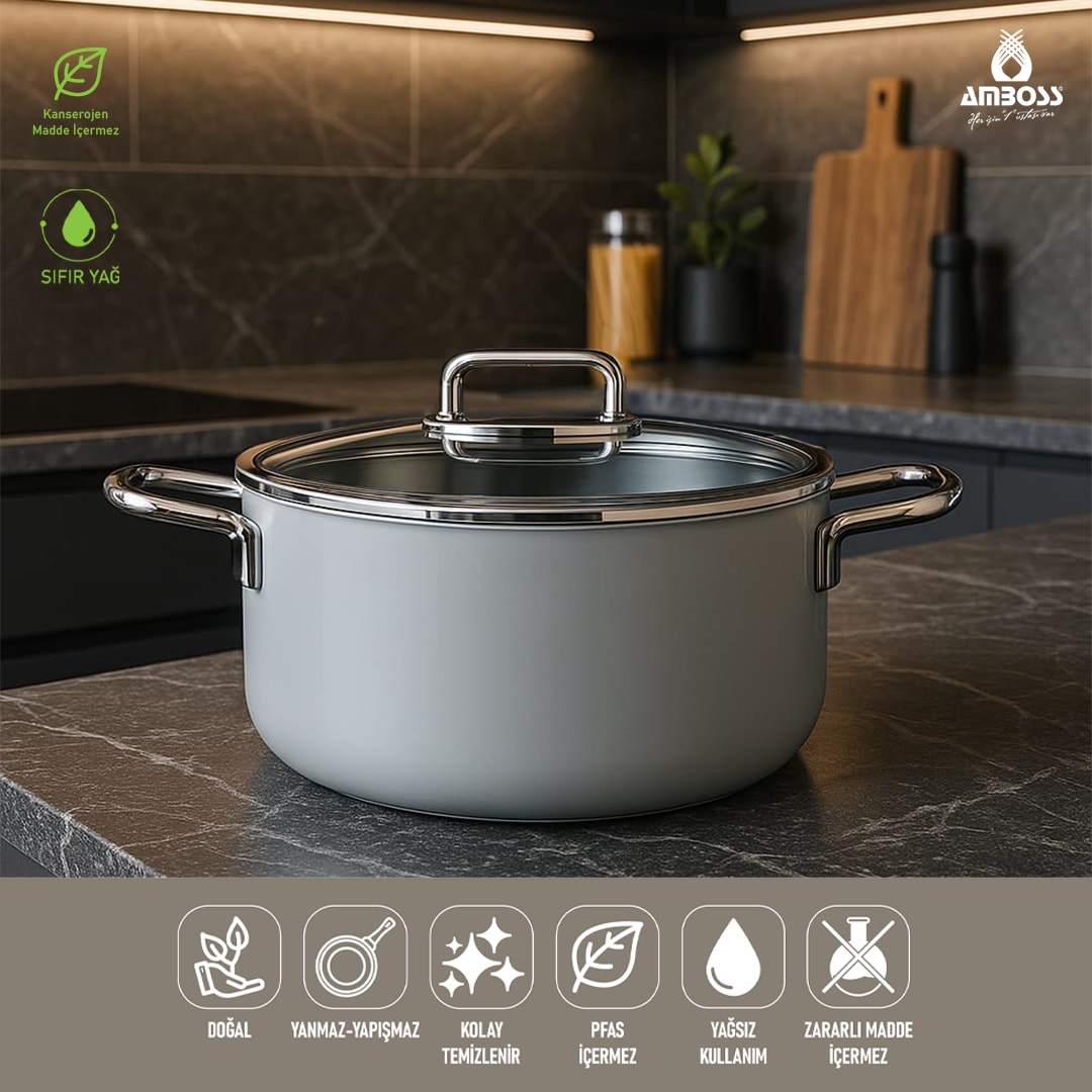Amboss Sera Nova 24 cm Gri Seramik Derin Tencere