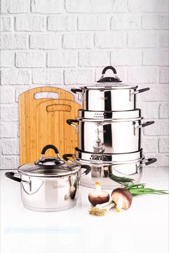 Bambum Stellar 8 Parça Çelik Tencere Seti - Silver