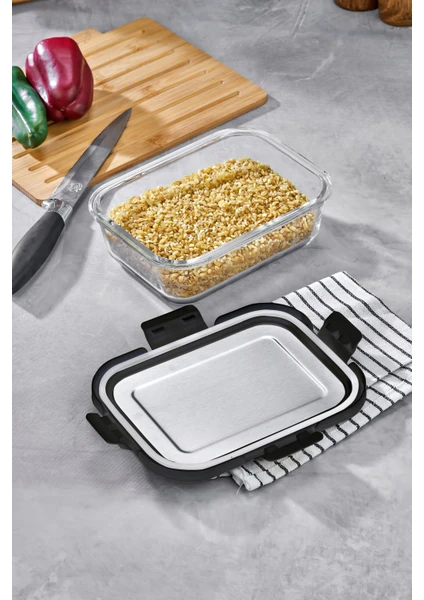 Cooker 370 ml Cam Saklama Kabı SİYAH– Paslanmaz Çelik Kapaklı, Hava Geçirmez, Mikrodalga ve Buzdolabı Uyumlu